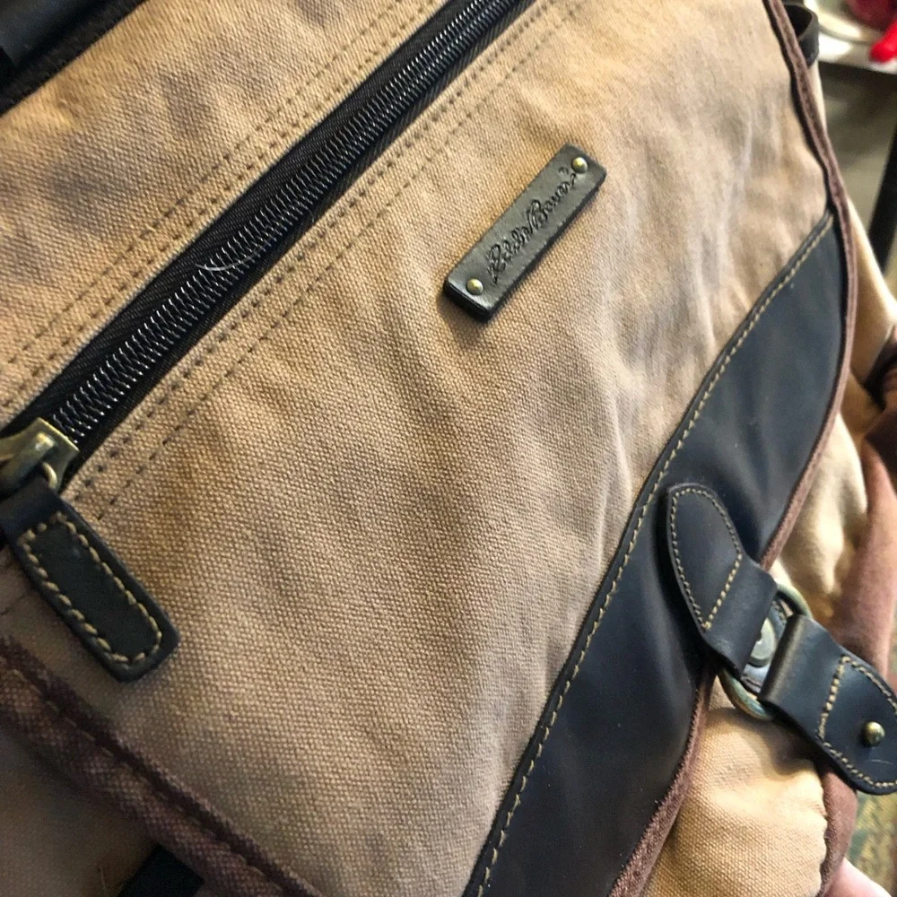 Eddie Bauer mustard brown  Canvas Messenger with Brown Trim